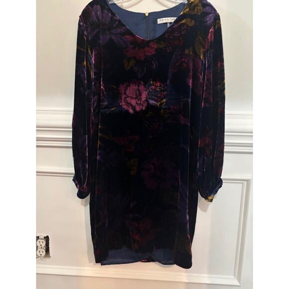 Trina Turk Dress Eclair Crushed Velvet Burnout Floral Long Sleeve Floral Small - Picture 2 of 9